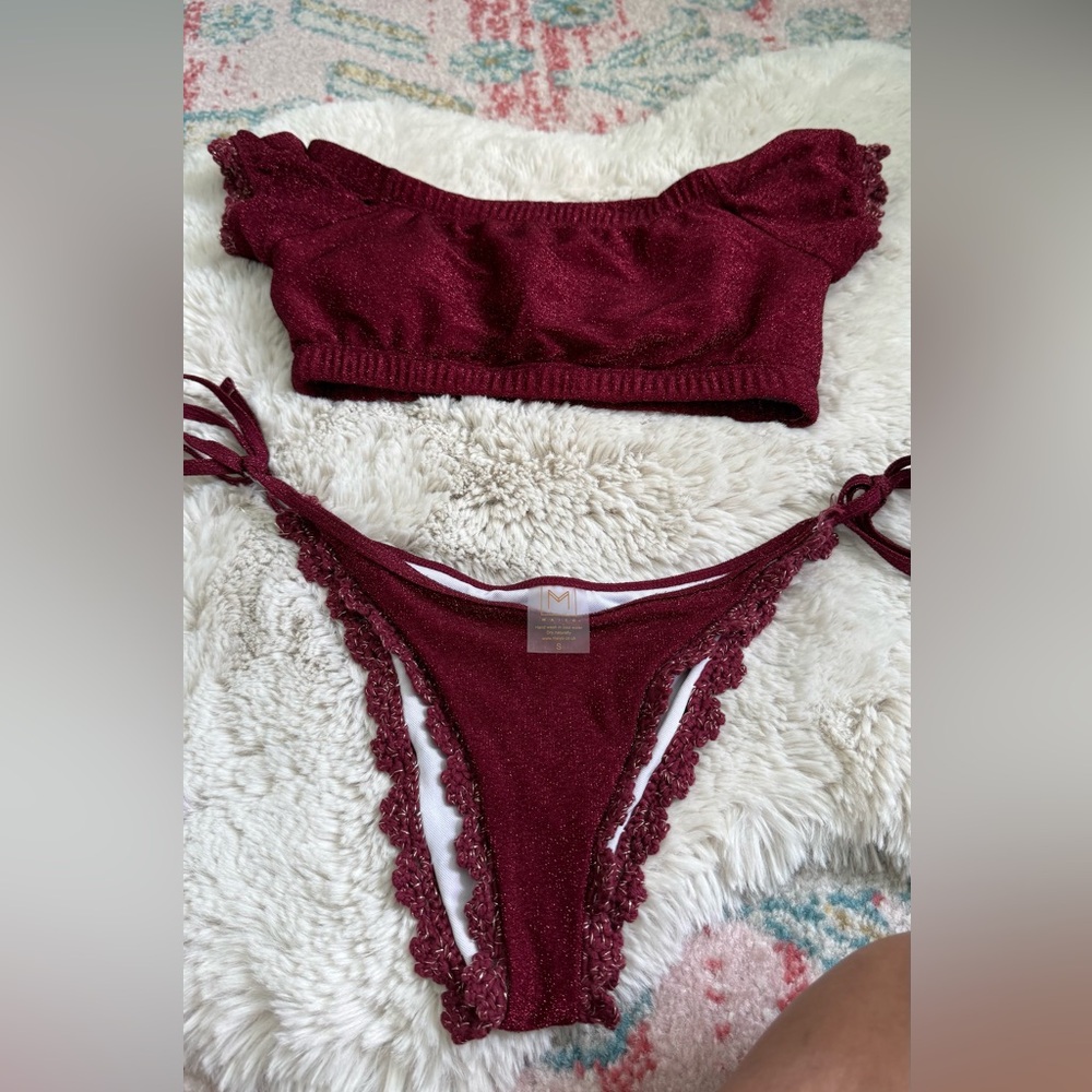 Elegant Burgundy Lace Trim Lingerie Set